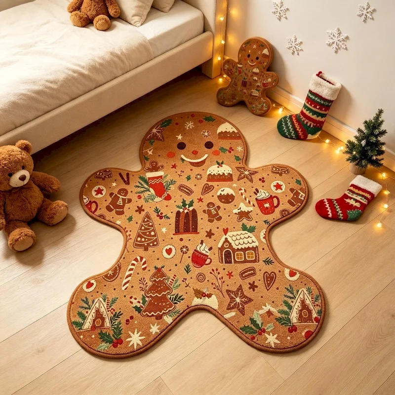 VIKAMA Christmas Biscuit House Candy Pattern Floor Mat Soft Anti Slip Water Absorbing Carpet Entrance Home Decoration Door Mat