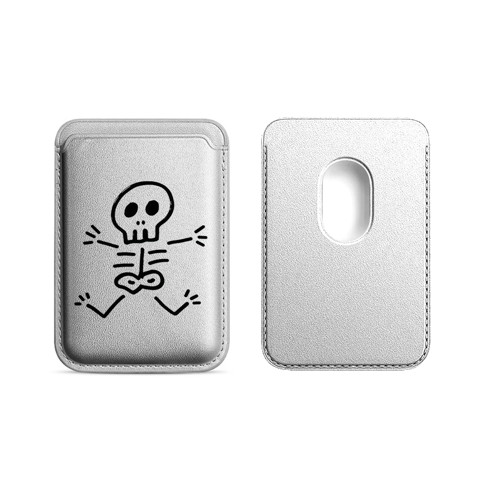 Künstlerische Totenkopf-Leder-Kartenhülle für Magnetische Hüllen, Geeignet für alle iPhones, für Magsafe-Karten-Handytasche – Detail 18