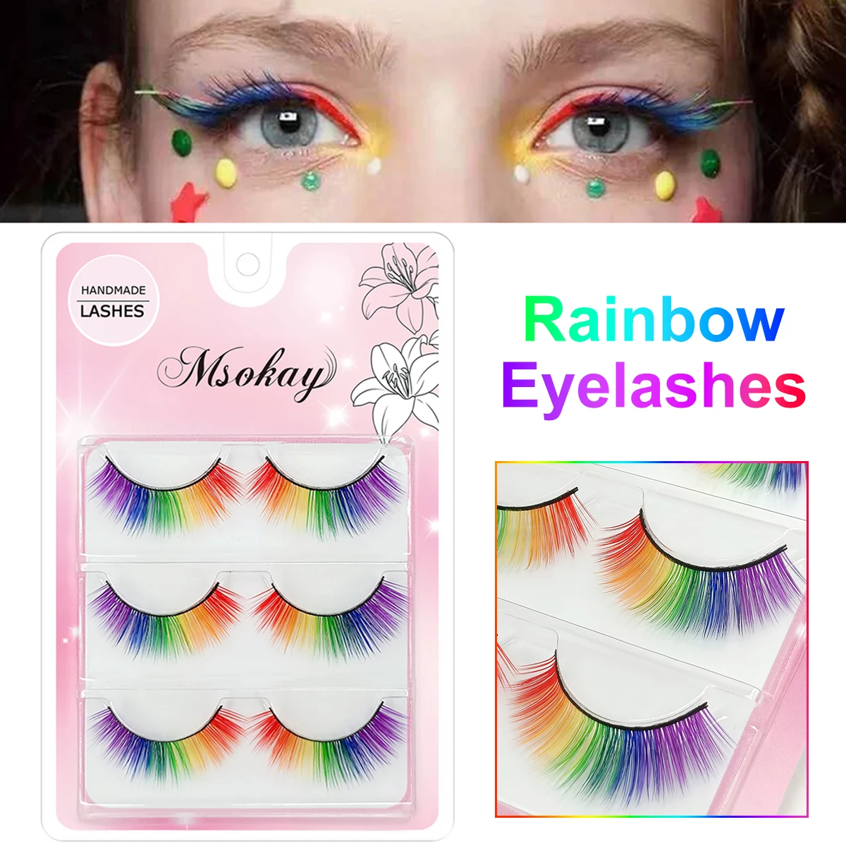 3 paia 3D soffici ciglia colorate ciglia finte colori arcobaleno ciglia per bambole trucco ciglia finte estensione ciglia lunghe