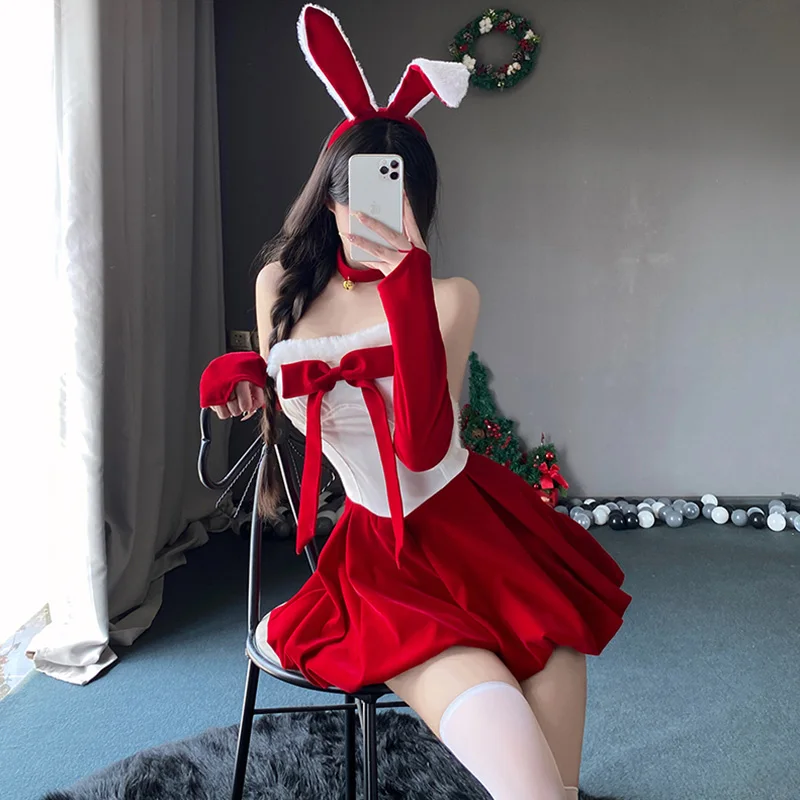 Sexy Bunny Girl Cosplay Costumes Women\'s Halloween Christmas Party Wear Outfits Xmas Lady Santa Claus Bunnygirl RolePlay Uniform