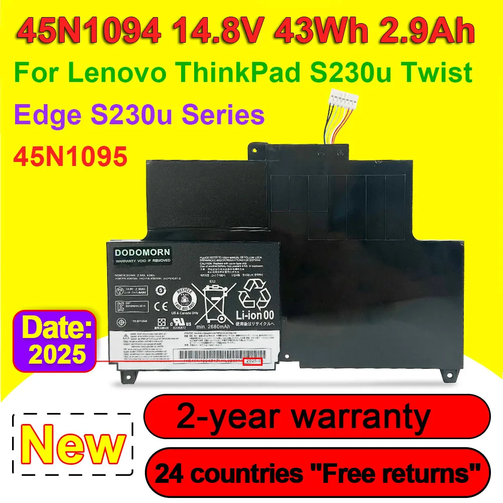 

Для Lenovo ThinkPad S230U Twist/Edge-S230u аккумулятор для ноутбука 45N1094 45N1095 45N1092 45N1093 14,8 В 43 Втч 2,9 Ач перезаряжаемый