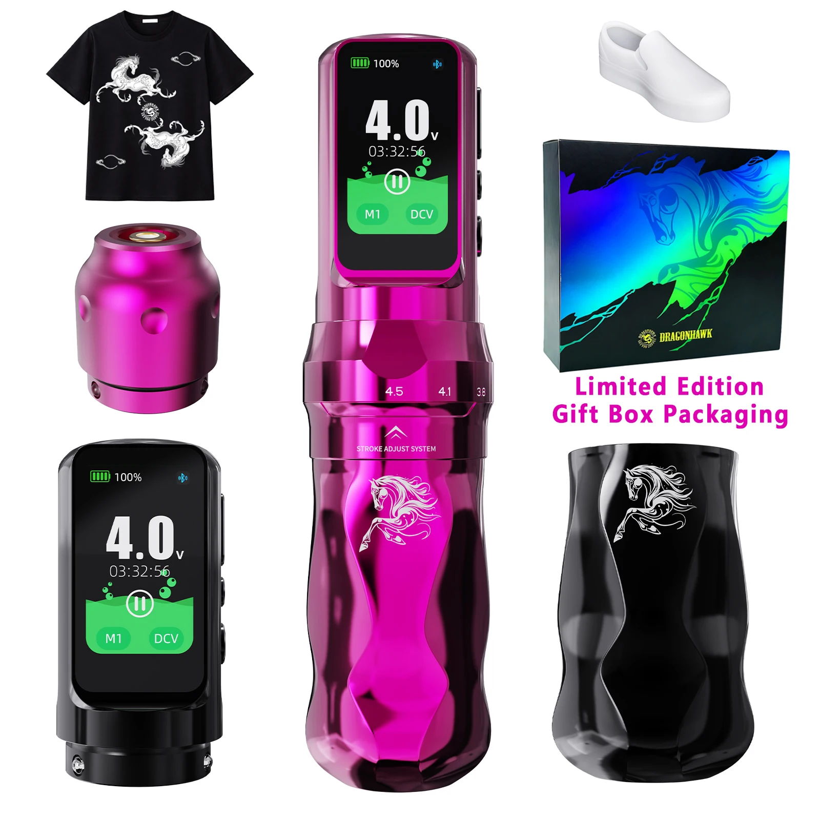 Dragonhawk Fold Pro Tattoo Machine Pen Jaar van het Paard 7 Slagen Motor Mcore-C4 Laag Geluid Stabiel en Duurzaam voor Professionele Tatoeëerders