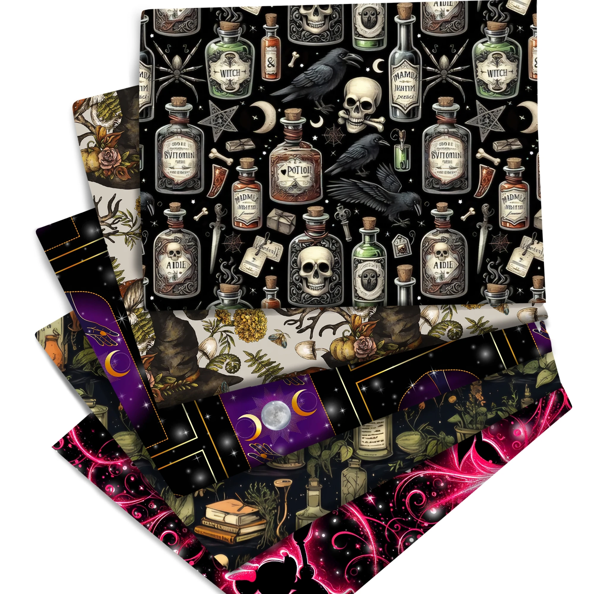 Bolsa de ropa de tela de retazos DIY de tela de algodón y poliéster con estampado de botella negra de Halloween