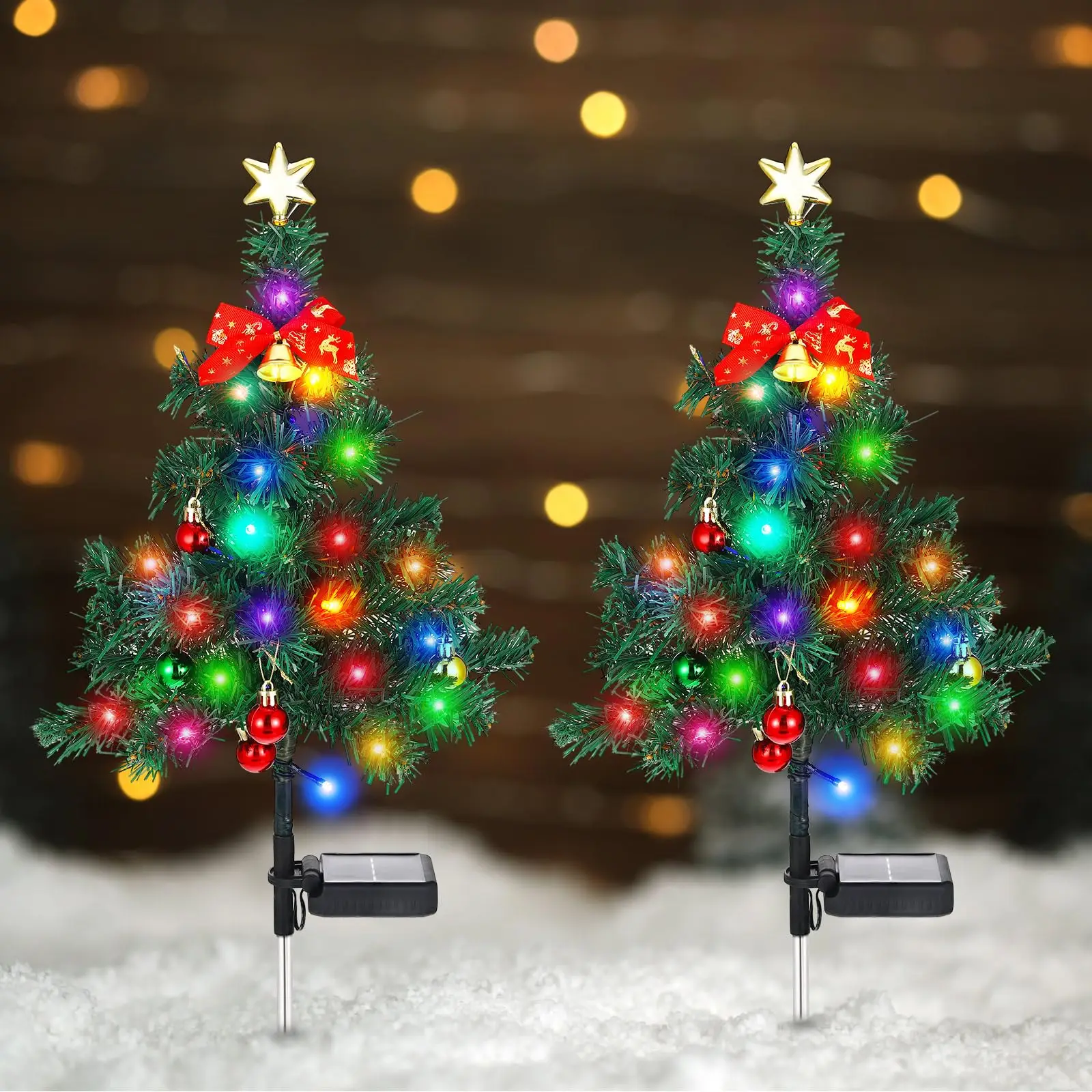 Solar Christmas Tree Stake Light, Waterproof LED, Small Xmas Tree Decorations, Outdoor for Garden, Yard, Lawn, Pathway, 2/4Pcs