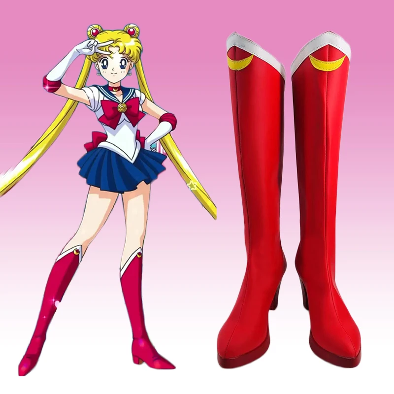 

Zapatos de Cosplay Usagi Tsukino, botas de Cosplay de princesa serenidad de Anime, zapatos rojos, botas de Halloween