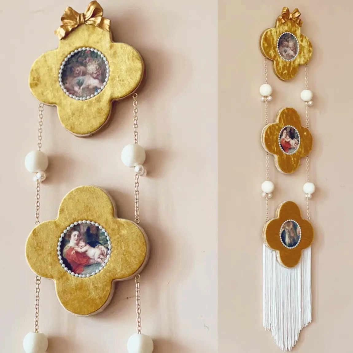 French vintage vintage velvet triple tassel wall hanging, European-style entryway bedroom hanging painting, decorative painting