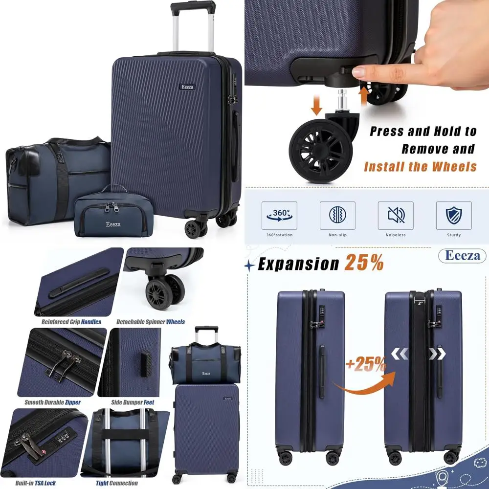 Juego de equipaje rígido expandible con ruedas desmontables, maletas ligeras aprobadas por aerolínea, 22x14x9 pulgadas para viajes