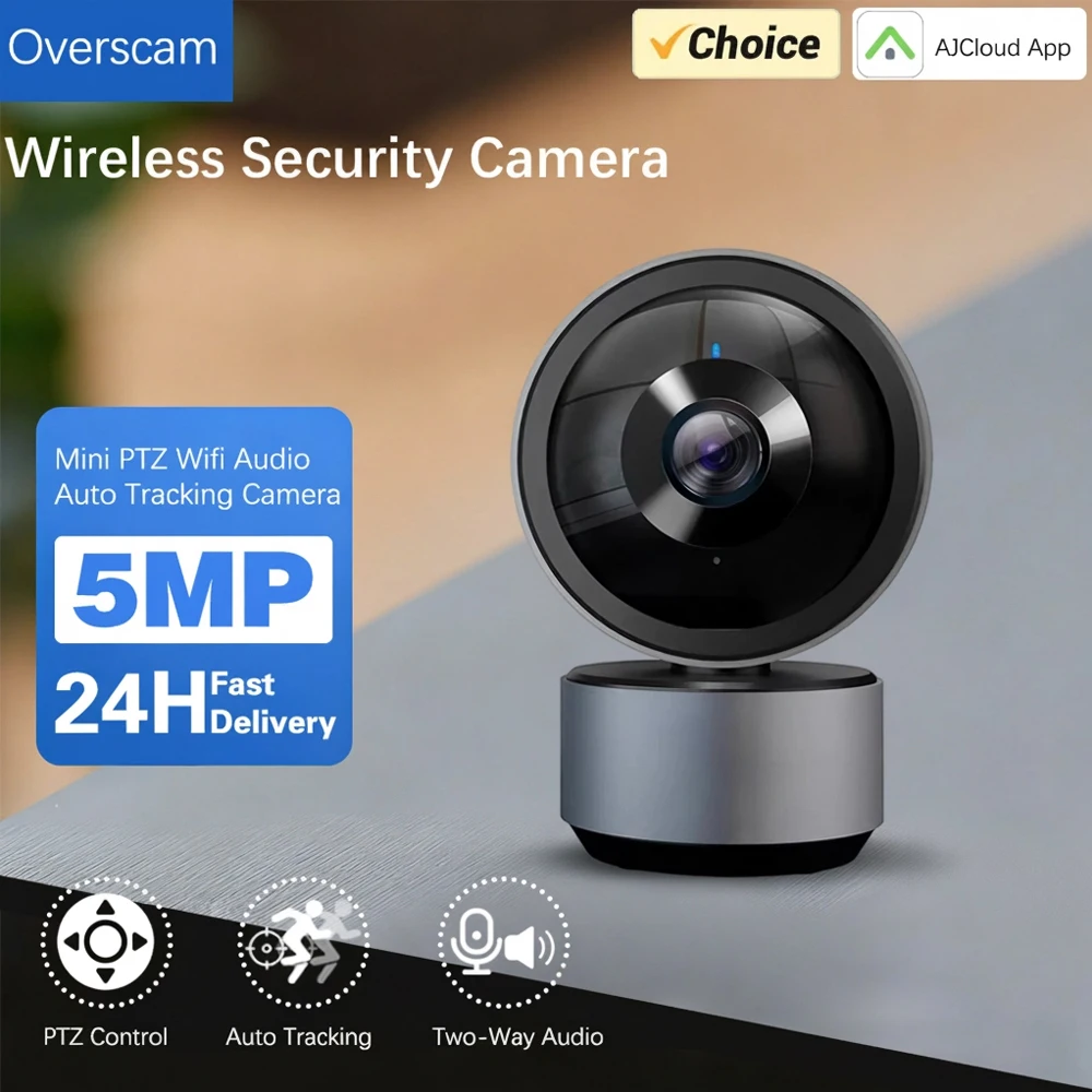 

5 МП мини-камера для наблюдения за ребенком, внутренняя IP-камера безопасности с автослежением, ночным видением, двусторонней аудиосвязью и обзором 360° ° Панорамное управление PTZ через приложение AJCloud