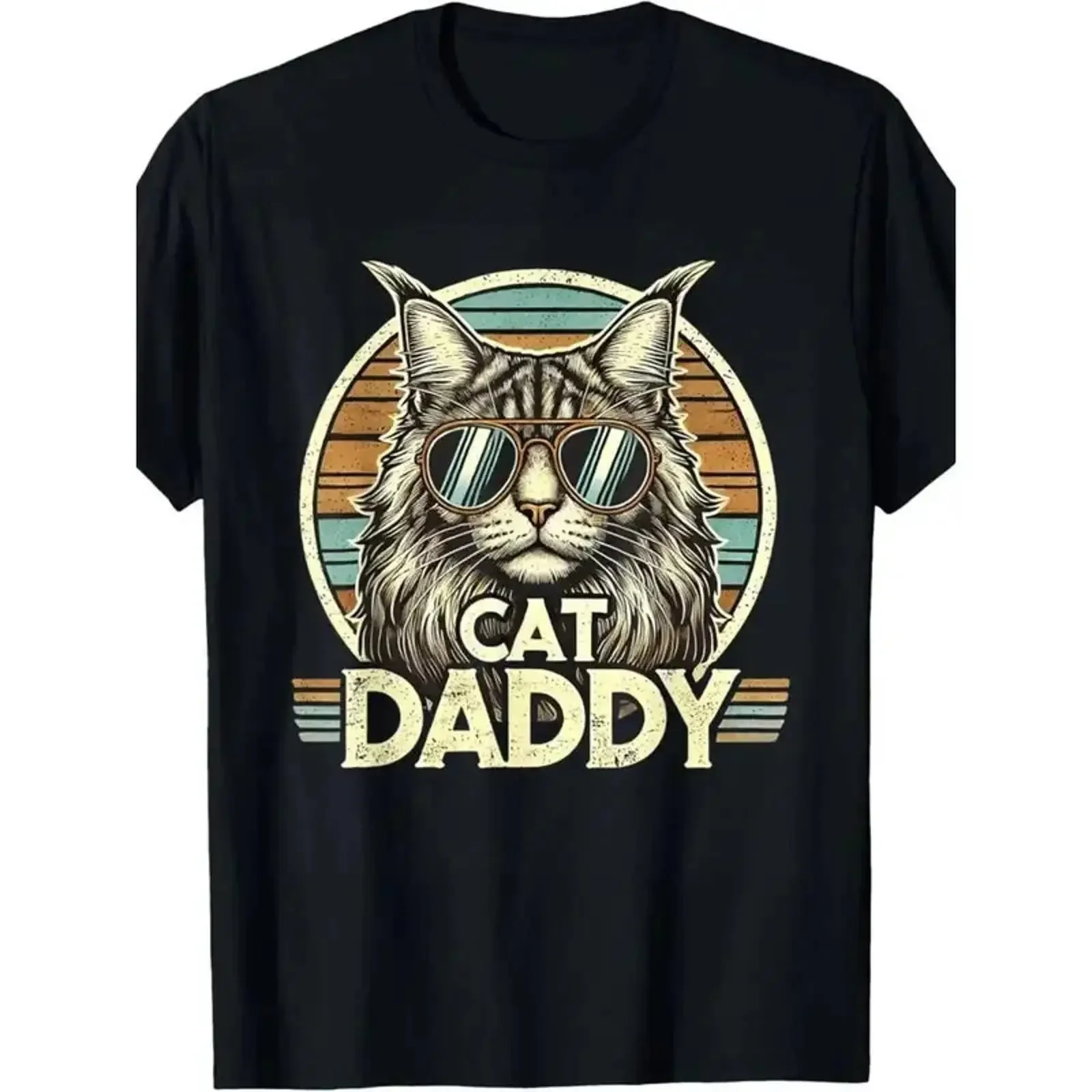 Summer T Shirt EWHCat Daddy Cool Maine Coon Cat Father's Day Retro Dad vintage Washed Stretched Unisex Versatile