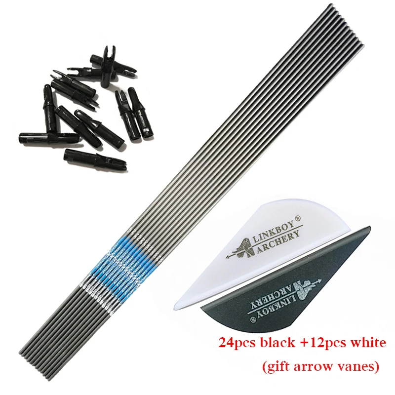 12pcs Pure Carbon Archery Arrows Shaft ID6.2mm Spine200-1000 12pcs Nock Compound Recurve Bow Hunting Shooting