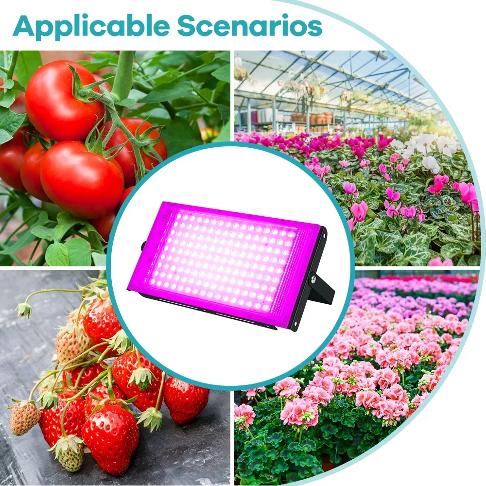 Luz de Cultivo LED de Espectro Completo, IP65, 25W, 50W, 100W, 200W, con Enchufe Europeo para Invernadero Interior