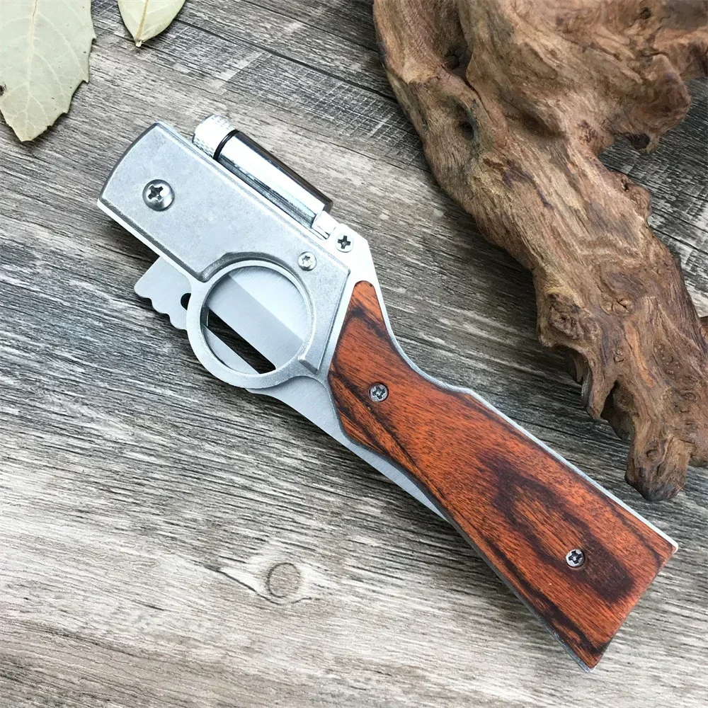 Hunter with Light AK Folding Knife Sharp 5C13Mov Blade Wooden Handle Practical Outdoor Rescue Tactics EDC Survival Camping Tool