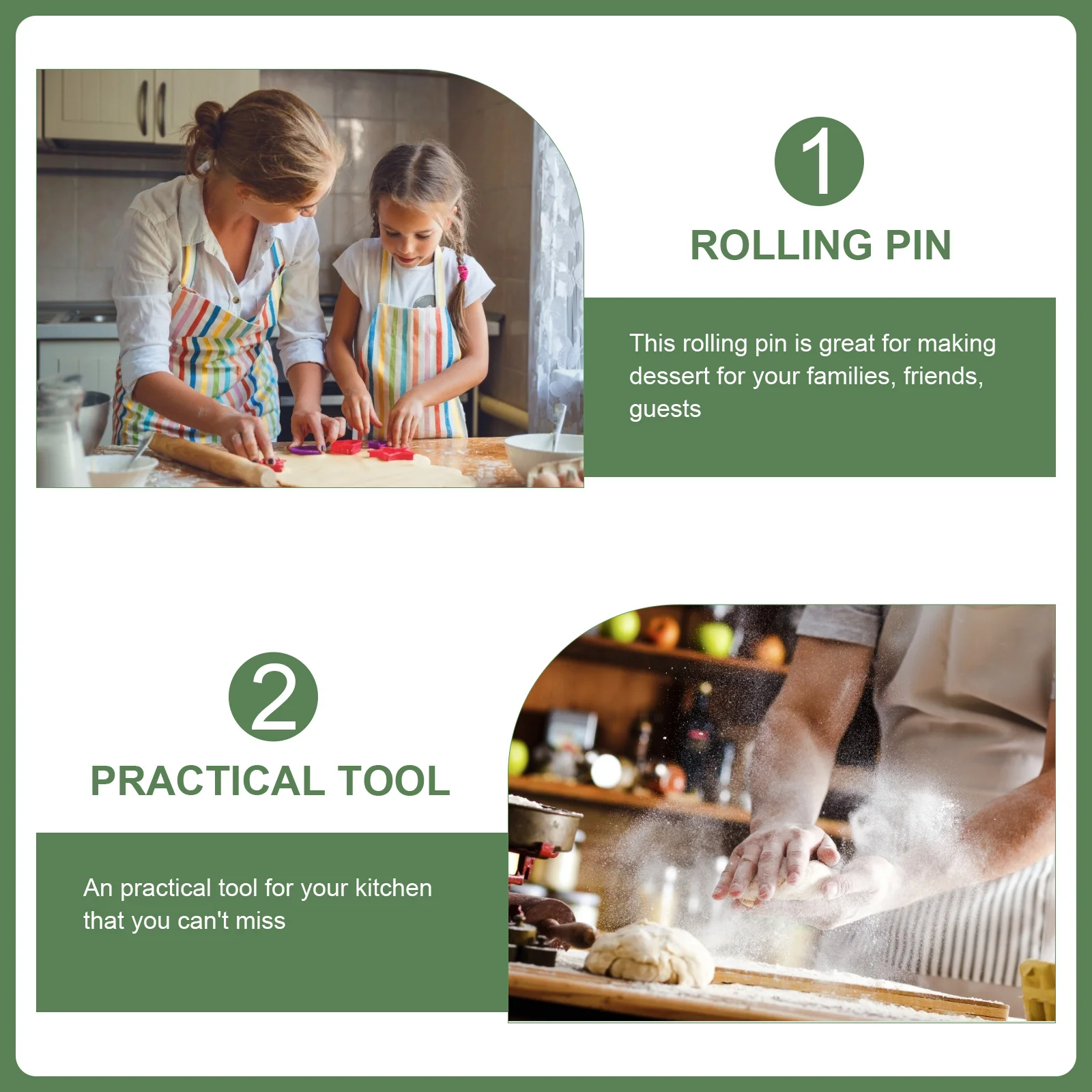 

Premium Wooden Rolling Pin Sturdy Solid Wood Dough Pastry Roller Baking Tool for Fondant Cake Noodle Kitchen Supplies Home