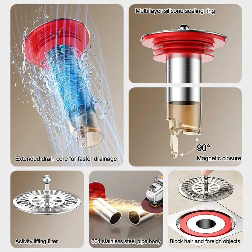 Anti Odor Floor Drain Core Insect Proof Odor Control Removable Seal Stopper Easy Install Sewer Strainer Plug
