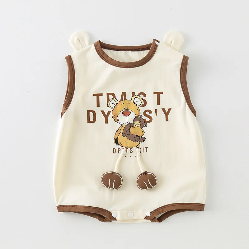 2026 New Summer Baby Romper Bear Pattern Breathable Jumpsuit Casual Outdoor Playsuit for Baby Boys