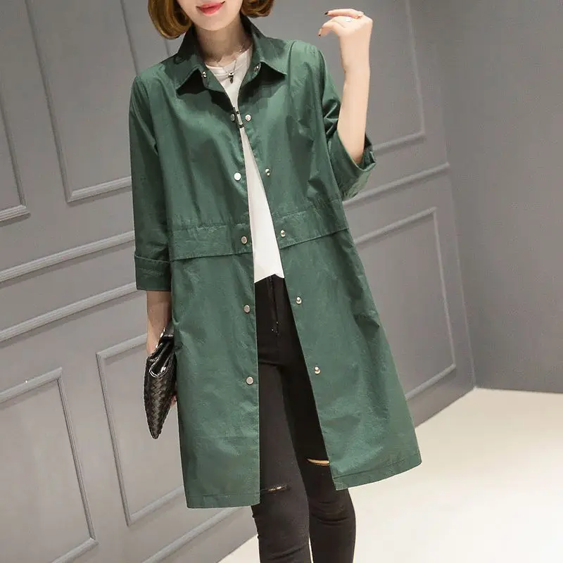 Women\'s Mid length Spring Autumn Female Windbreaker Loose Female Single Breasted Lapel Versatile Trench Coat Outerwer