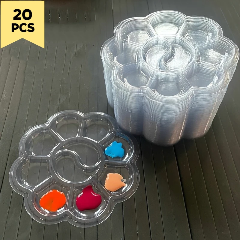 20pcs Disposable Plastic Palette Set, Designed for Artists Using Acrylics Or Watercolors, Featuring Non-Stick Mixing Trays
