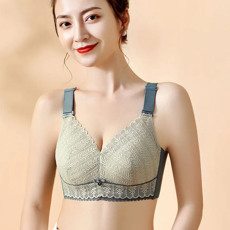 Thin Full-Cup Plus-Size Underwear No Steel Ring Bra Sexy Lace An Adjustable Bra Gather Together Anti-Sag Ventilate Brassiere