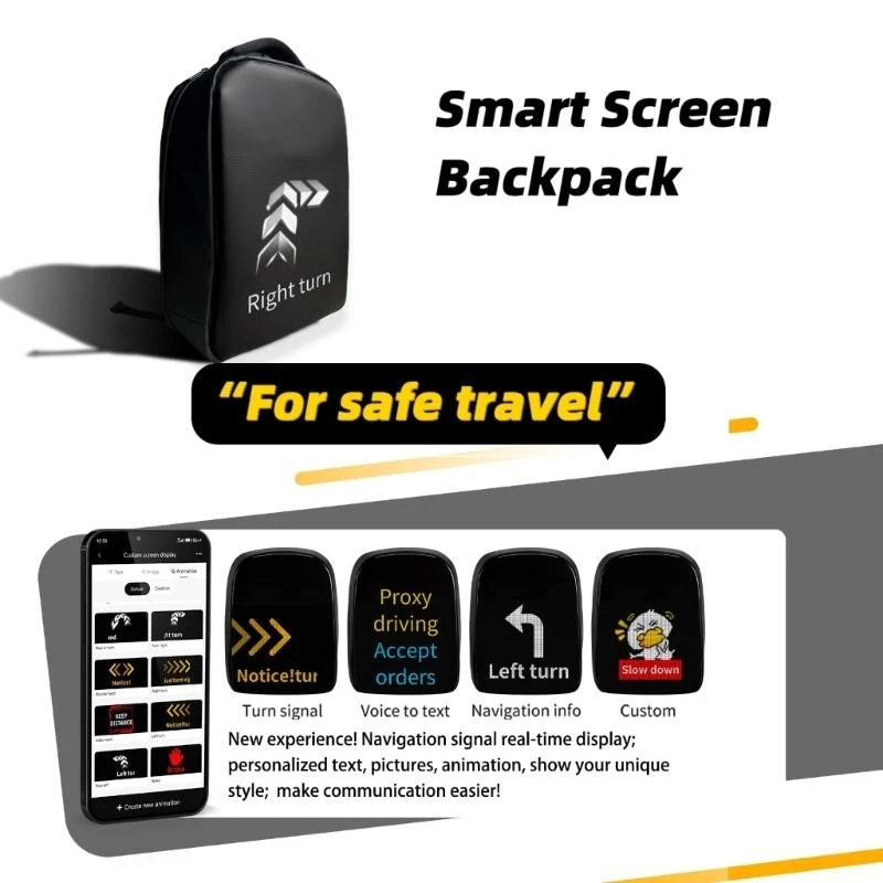 340D Reflective Safety Backpacks Programmable LED Graphics Text Editor Breathable Back Support Large Organizational Space