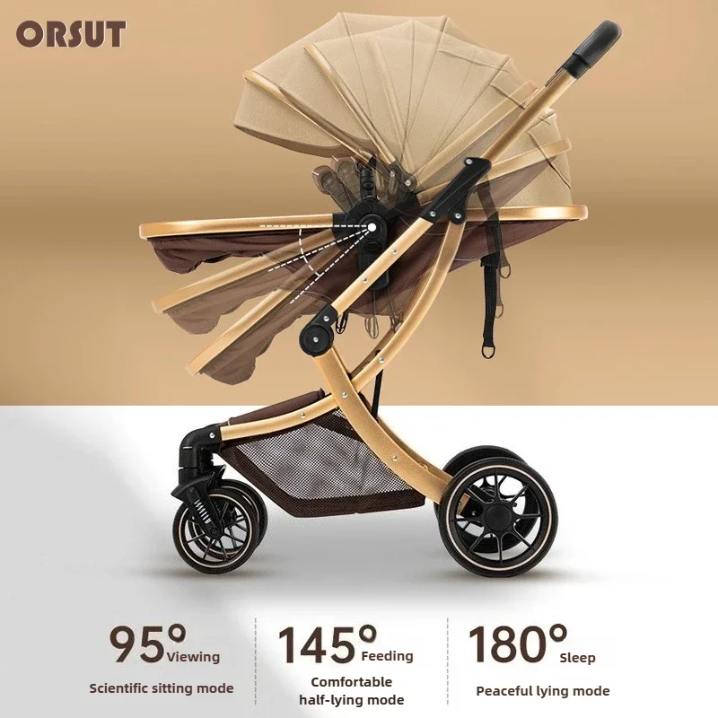 

Baby Stroller High Landscape Reversible Bassinet Lightweight Foldable Newborn Carriage Anti Shock Wheels Travel System