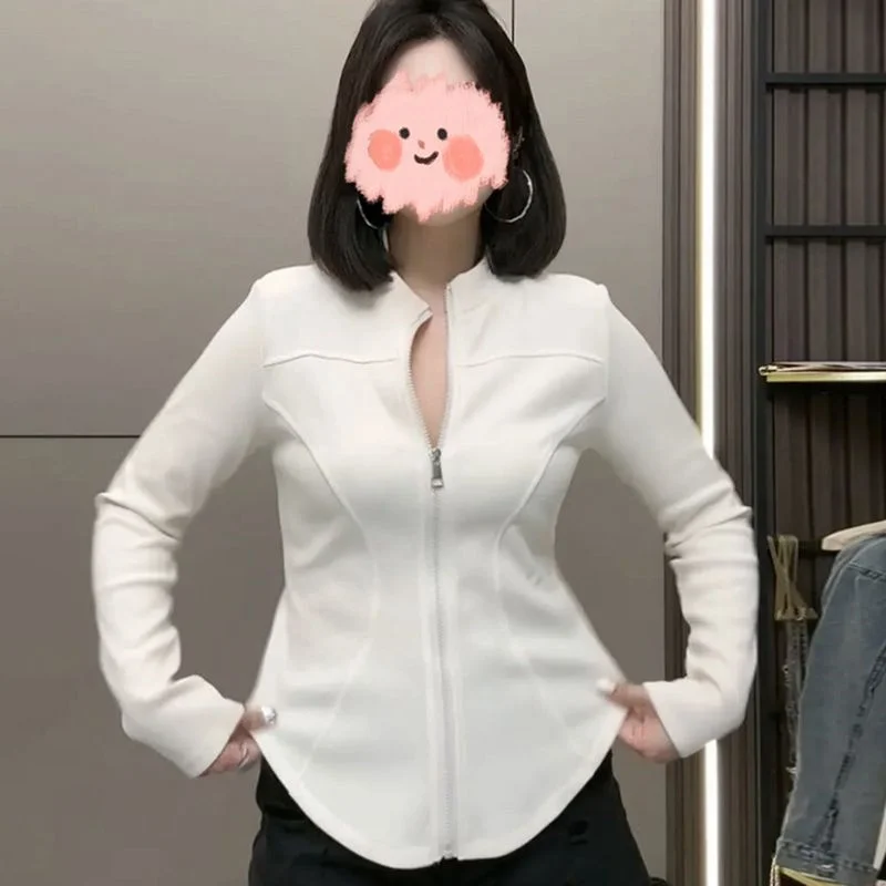 

plus Size 300 Pou Women's Long Sve T-irt Zipper Design Slimming Top Trendy Commute Sle And Pear Body apes