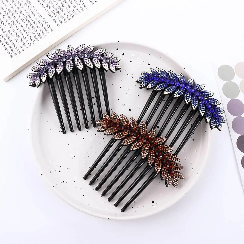 Elegant Headwear Leaves Hairpins Flower Crystal Hair Clips Korean Barrettes Women Hair Comb Hair Claws