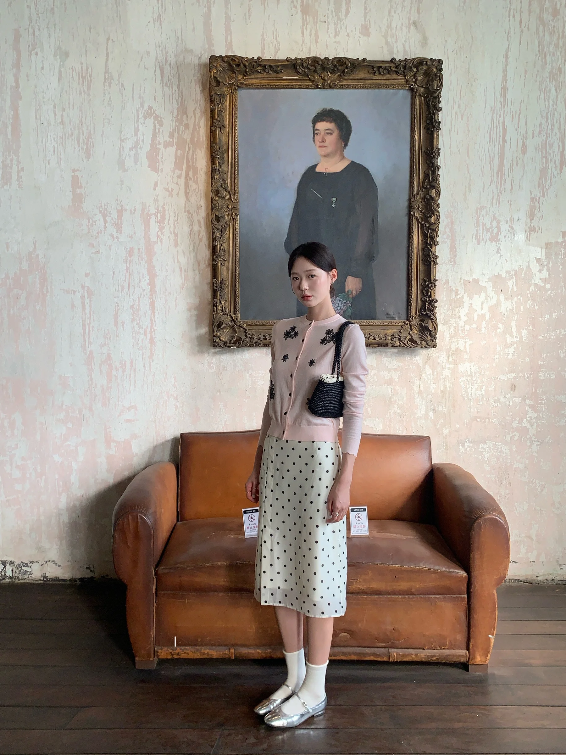

High Waist Polka Dot Print Asymmetrical Hem Skirt Women's Commute Sle Korean Version Polyester Fiber Stand Fit Spring