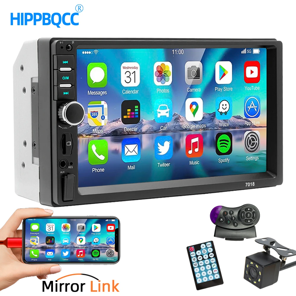 

HIPPBQCC Car Radio 2 Din 7" HD Touch Screen Stereo Bluetooth FM ISO Power Aux Input Auto MP5 Player USB TF Support Mirror Link