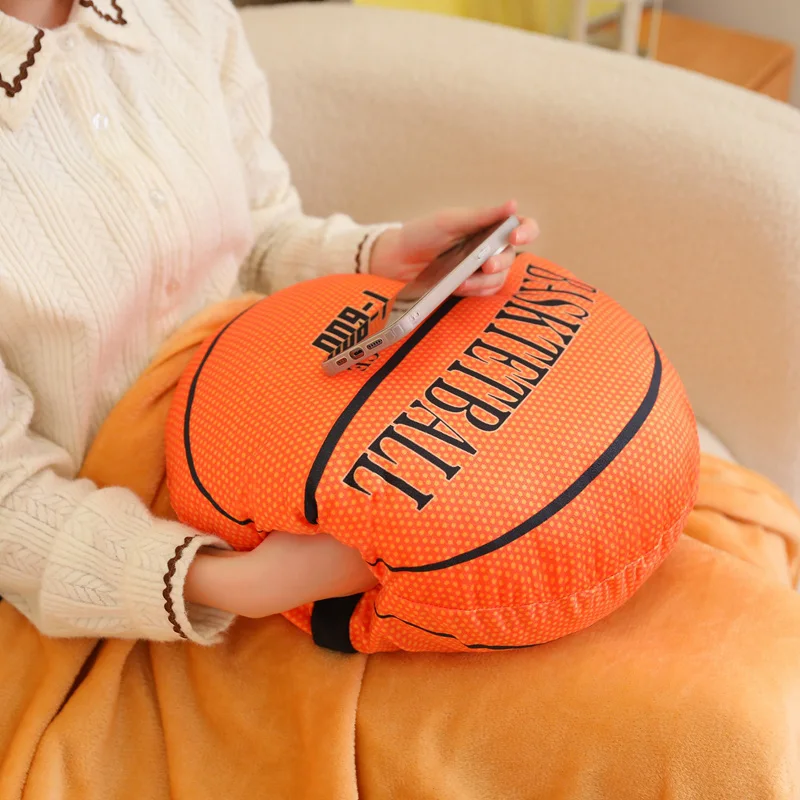 Fun Soft 3-in-1 Basketball Plush Doll Pillow Hand Warm Blanket Orange Basketball Plush Home Decor Birthday Gift For Boyfriend