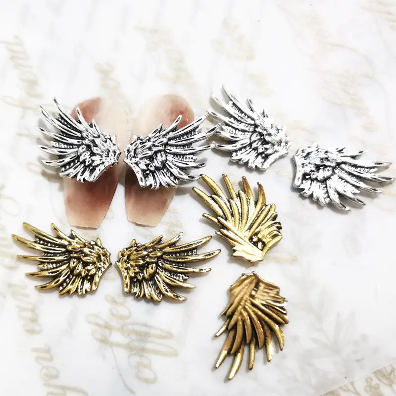 5 Pairs Alloy Feather Nail Art Charms Wings Accessories Parts Large Size Nails Decoration Supplies Material Manicure Design Tool