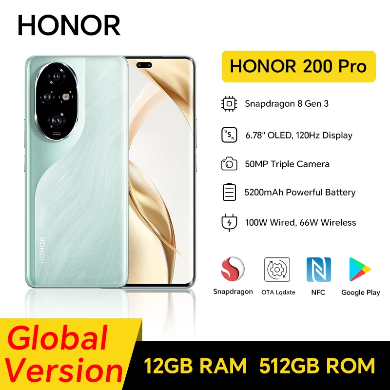 HONOR 200 Pro, 12GB+512GB, 6.7” AMOLED Screen, 5G, Dual SIM, 50MP Triple Camera, Fast Charging, Android Smartphone