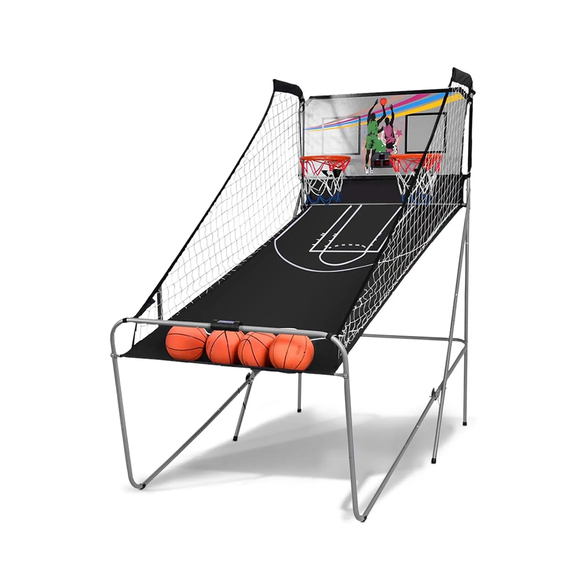 

LED Scoring Basketball Game Kit, Foldable Dual Electronic Shootout With 8 Game Options, 4 Basketballs, Air Pump & Needle