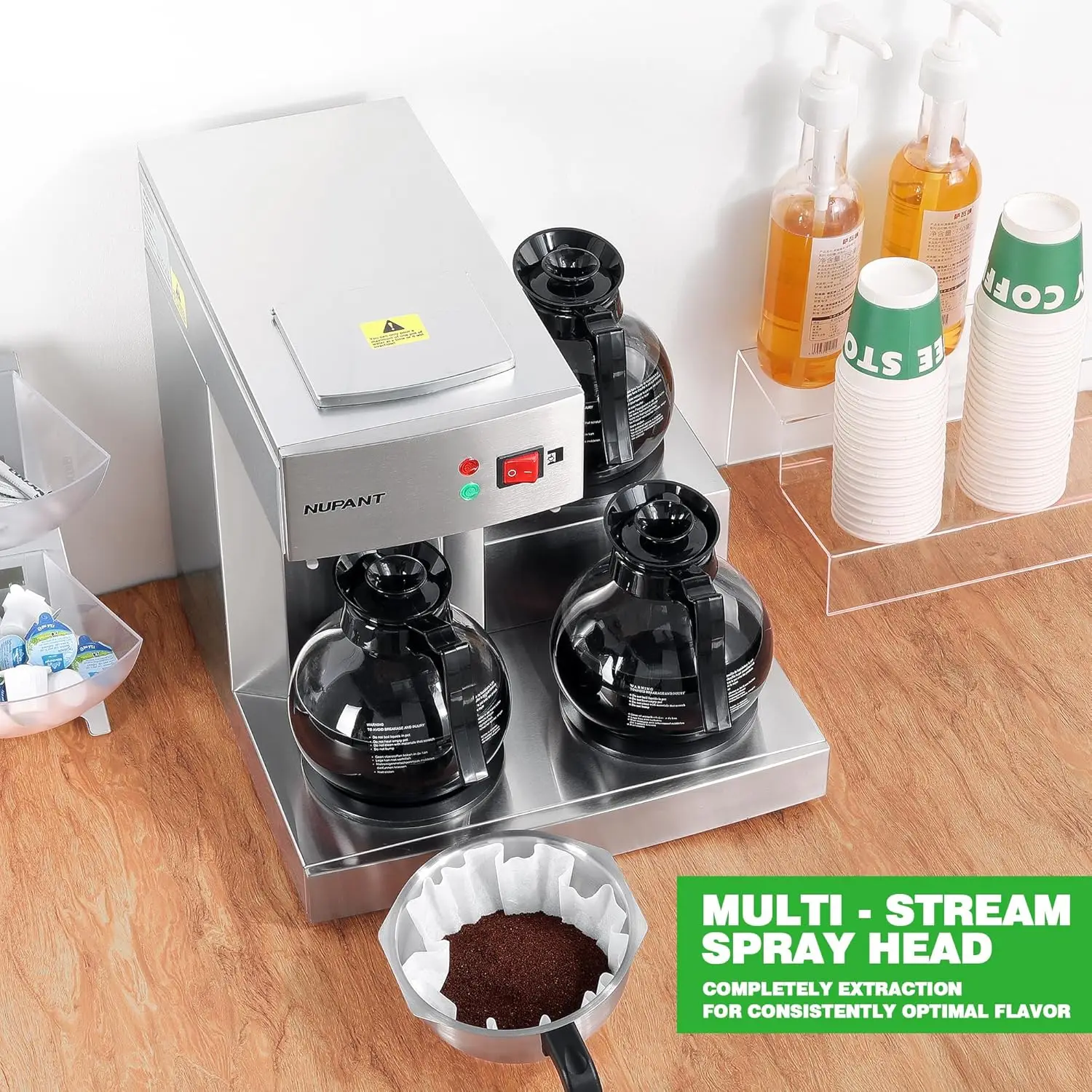 Caffettiera commerciale da 12 tazze, macchina per caffè americano con 3 piastre scaldavivande e 3 decanter in vetro, versare in acciaio inossidabile