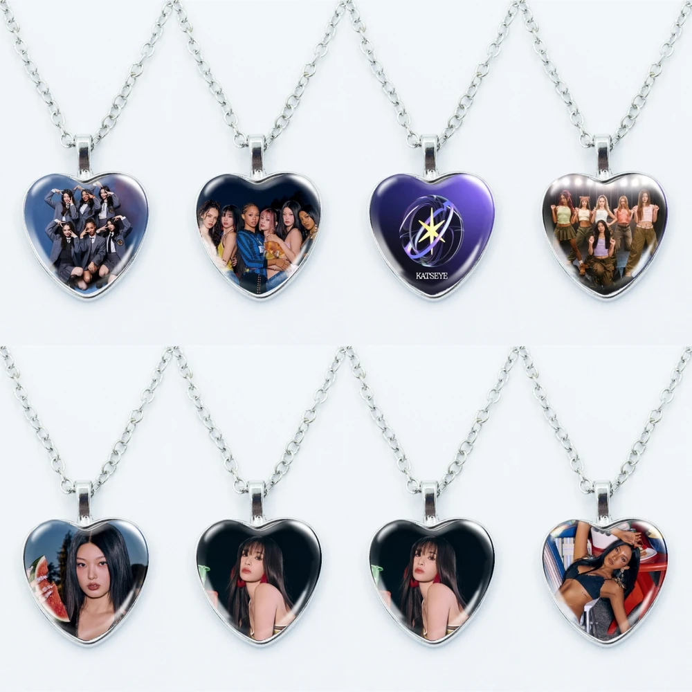 K-KATSEYE Halskette Katseye Koreanische Girlband Halskette Glaskuppel 25MM Herzförmiger Anhänger Schmuck Charm Fans Geschenk