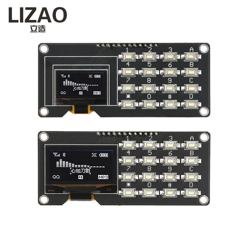 LIZAO 0.96/1.3-inch OLED Display Module with 4x4 Keypad, SSD1106/SSD1315 Driver, 16-Pin Buttons for Arduino Projects