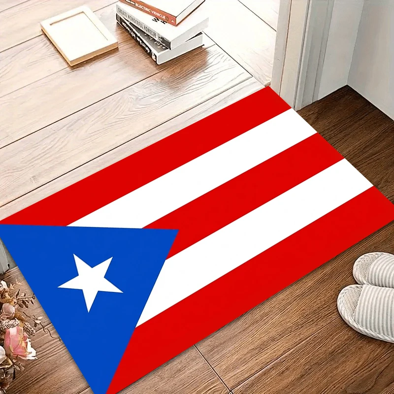 Puerto Rico Flag Door Mat Washable Carpets for Living Room Non-Slip Rug for Entryway & Kitchen Home Floor Carpet Durable Rugs
