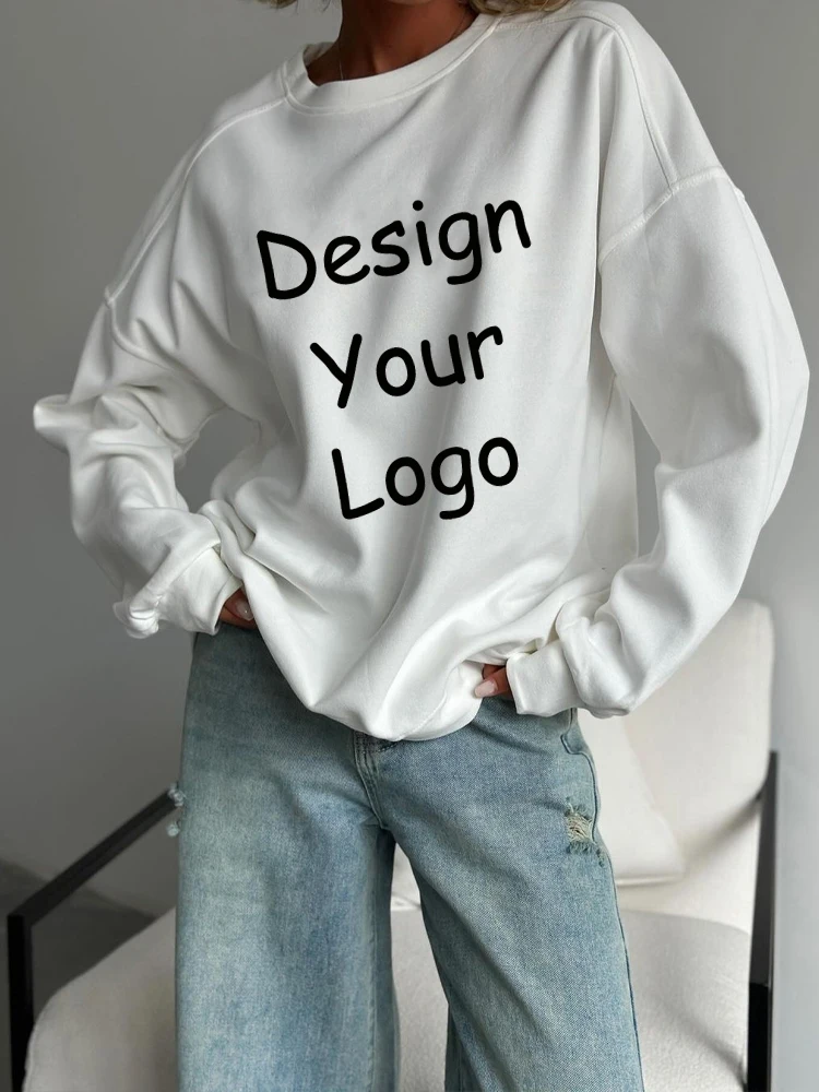 Customize Design Your Logo Hoodie Street Loose Female Trendy Tops Sweatshirts Gift  Loose O Neck Female Spring Normcore Clothes