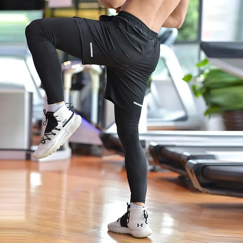 Men Basketball Soccer Shorts Sport Running Shorts 2 in 1 Jogging Fitness Training Quick Dry Gym Shorts Gym Tight Long Pants