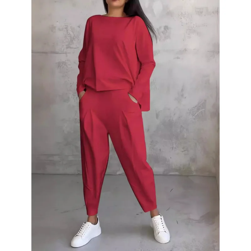 Women's casual sports solid color two-piece set