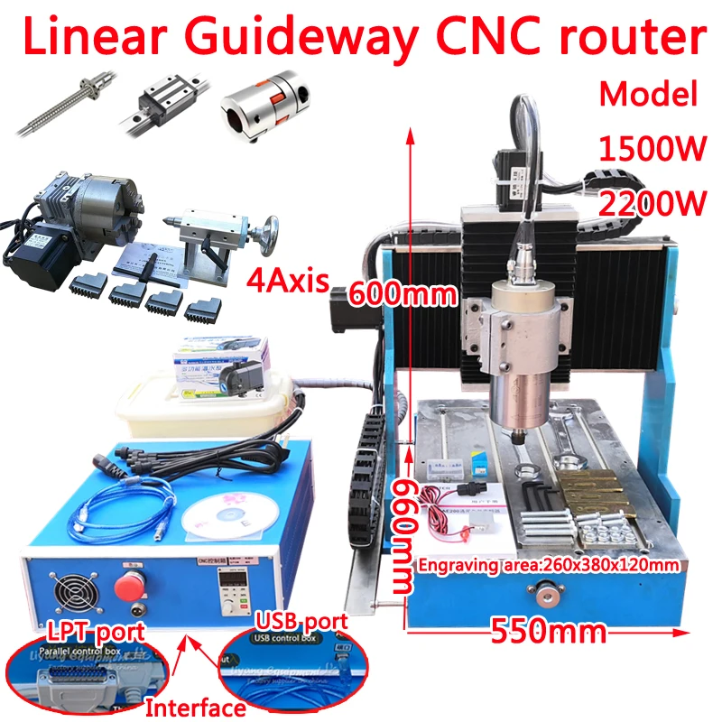 

Linear Guideway CNC Router 3040L 1.5KW 2200W USB 3/4Axis Metal Engraving Machine Steel Table For Name Badges, Equipment Tags