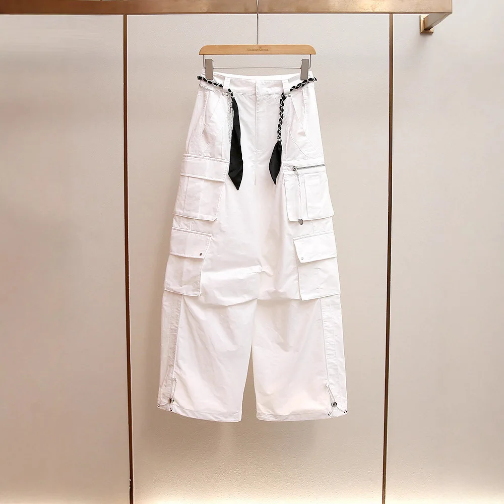 

Женские повседневные брюки А-силуэта с высокой талией, широкими штанинами, в стиле рабочей одежды, с дизайнерскими вставками, для работы и повседневной носки, из полиэфирного волокна