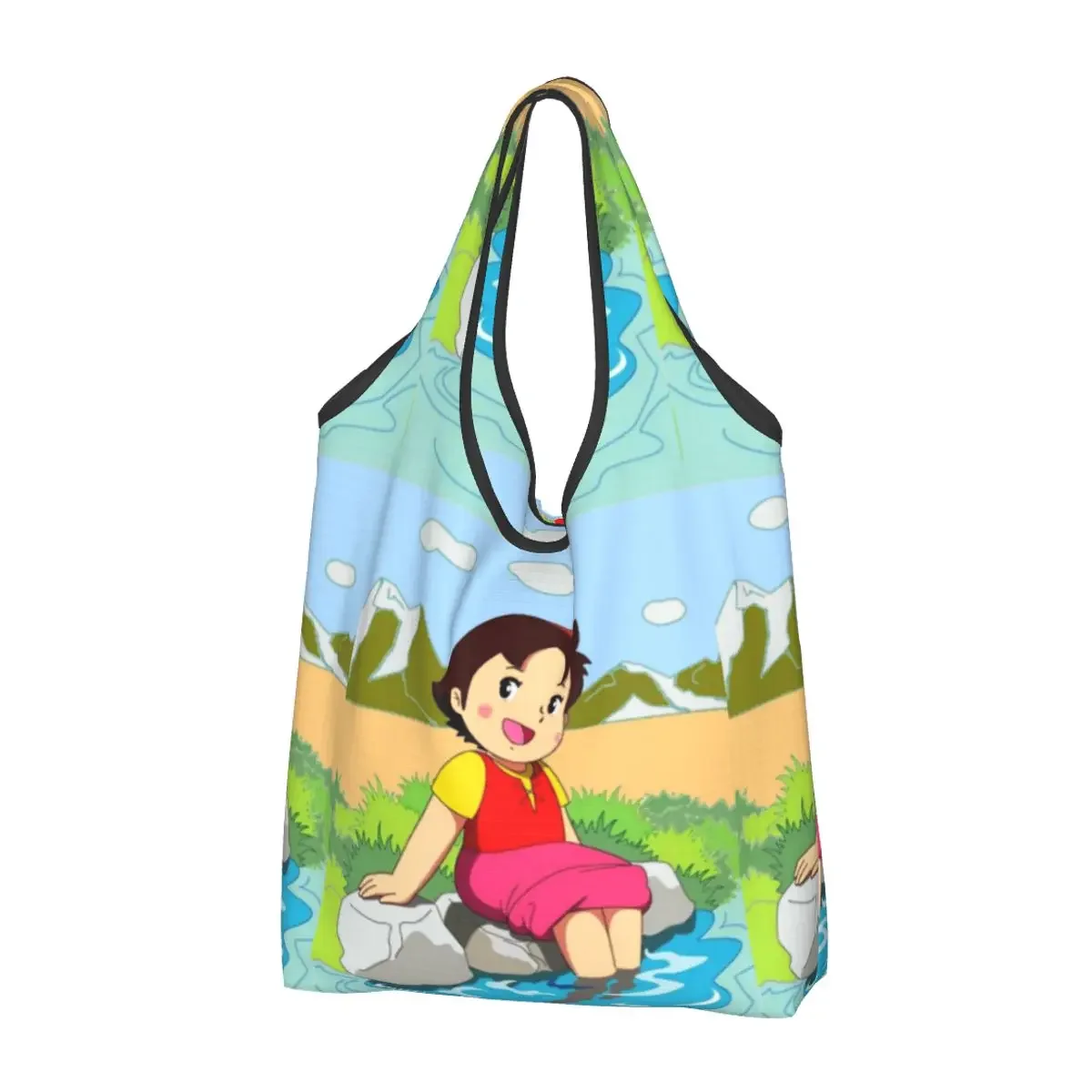 Heidi Feet In The Water Large Reusable Bags Shopping Machine Washable Foldable Japanese Anime Grocery Bags 50lb Heavy Duty Bags