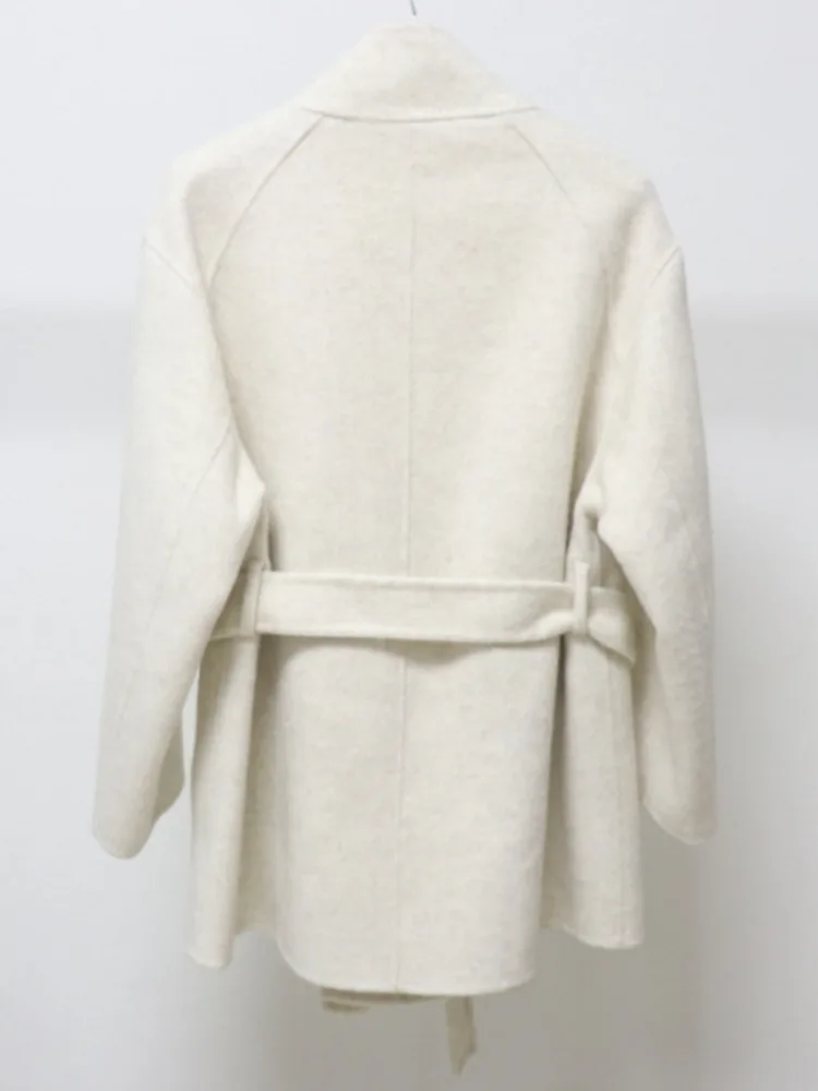 معطف قصير من مزيج الصوف للسيدات من ZMEENNA بياقة واقفة وأزرار لأعلى وحزام خصر أنيق ودافئ ملابس خارجية للشتاء ZM4640