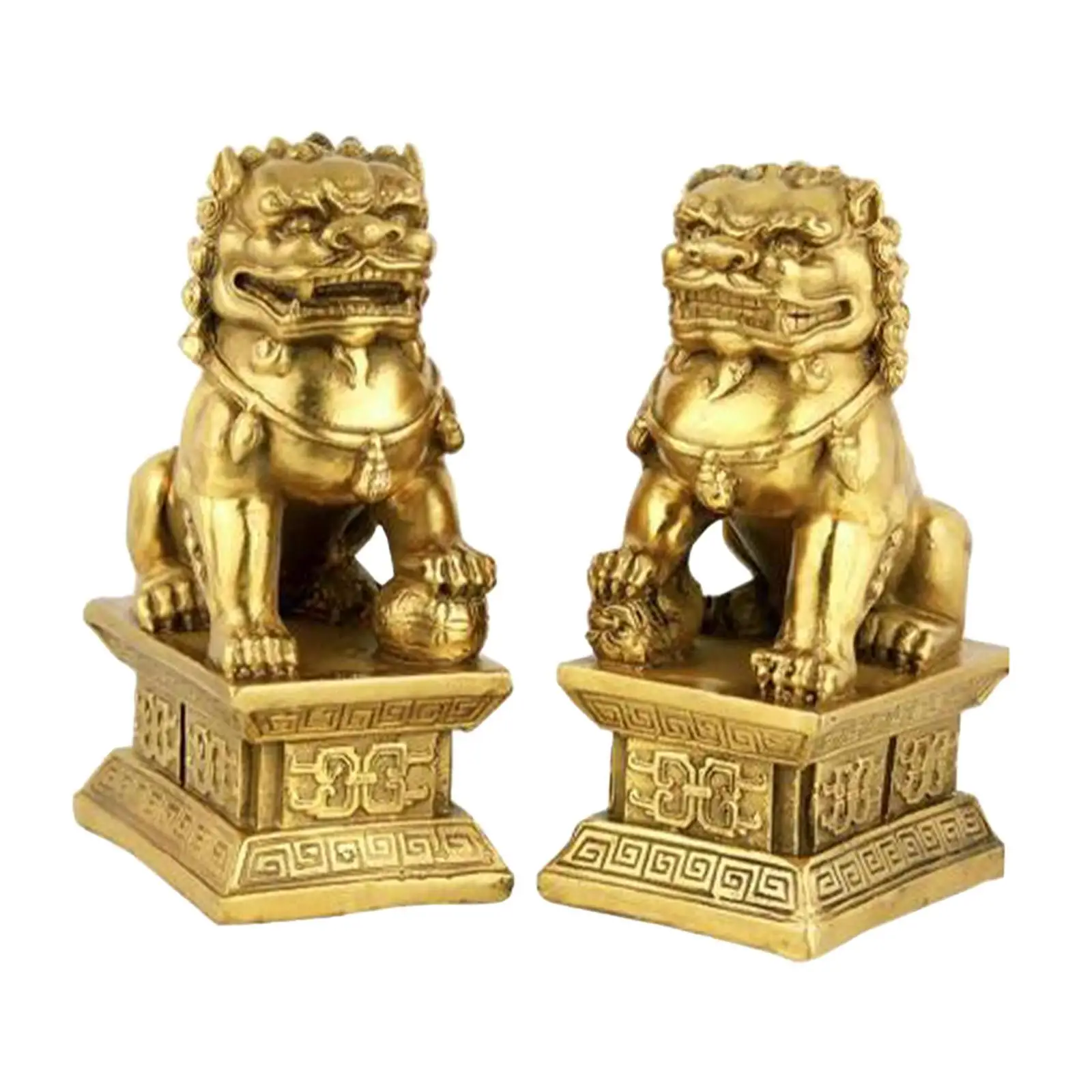 Resin Lion Statue Desktop Animal Craft Chinese Fu Dogs Guardian Figurines Good Luck Feng Shui Tabletop Decoration for Bank