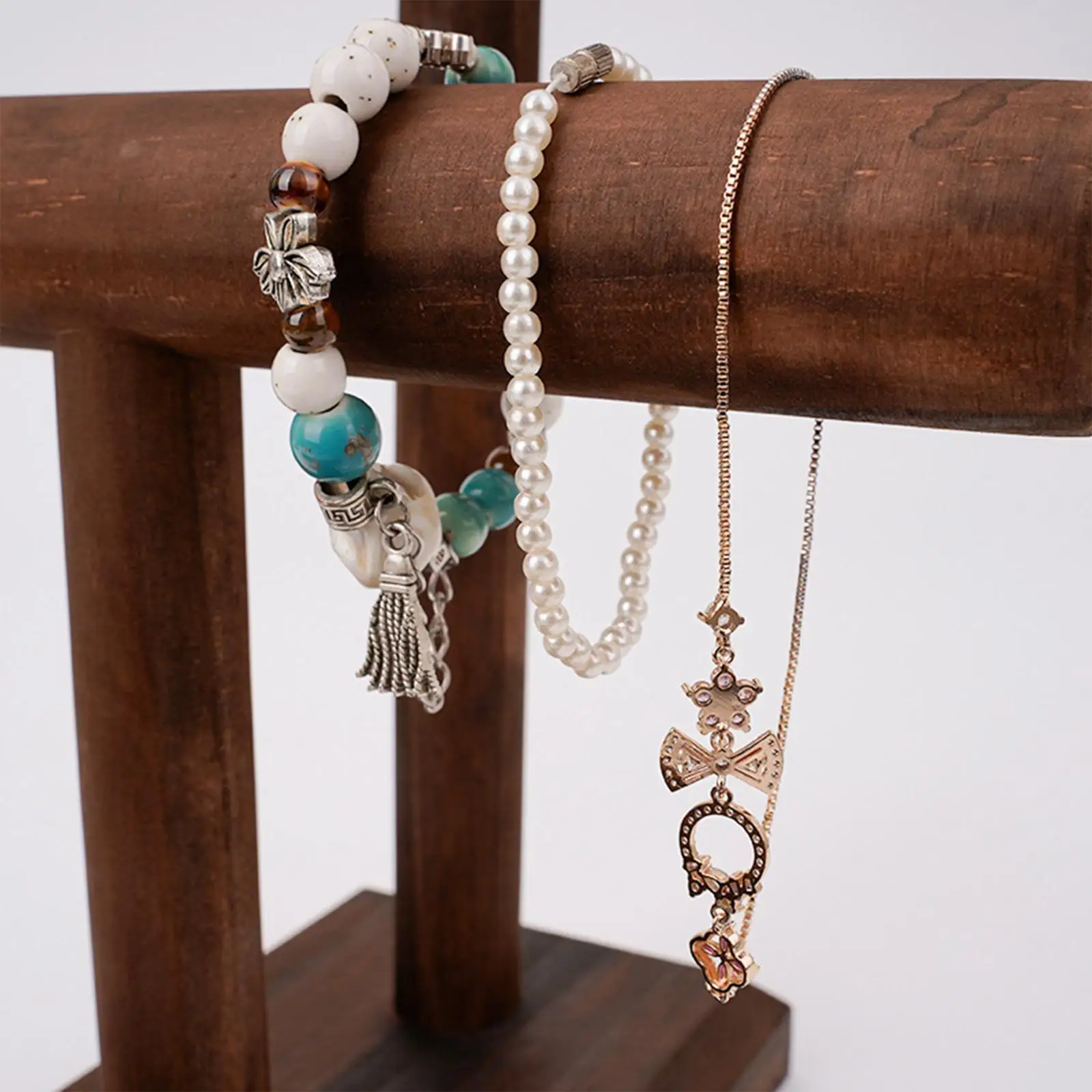 

Bracelet Holder, Bracelet Display Stand Tabletop Wooden 3 Layers Sturdy Base