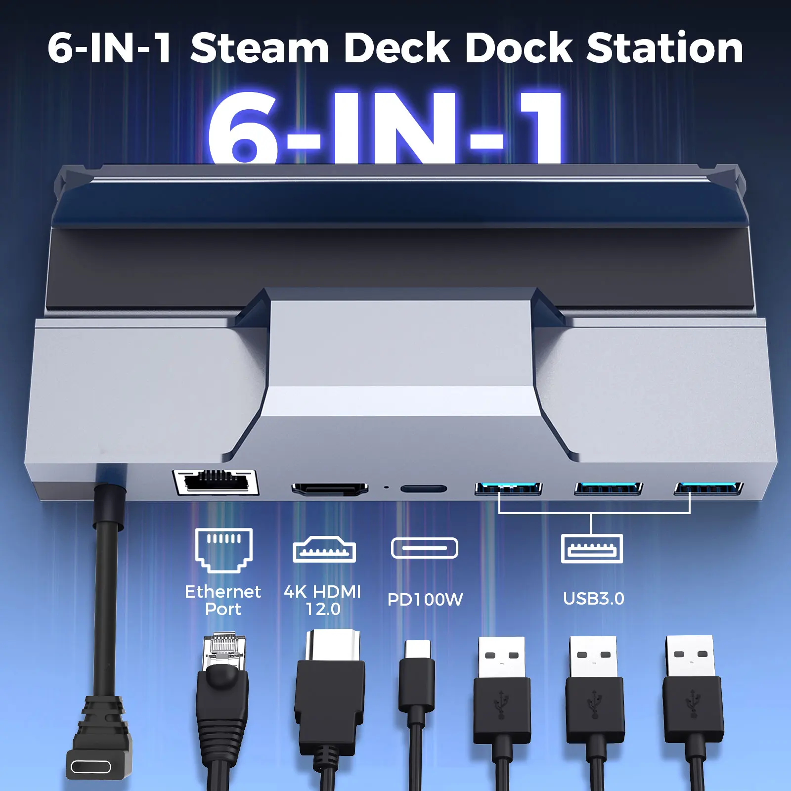 IINE Steam Deck Aluminum Docking Station Multi-function Charging Video Converter Compatible SteamDeck Nintendo Switch ROG Ally