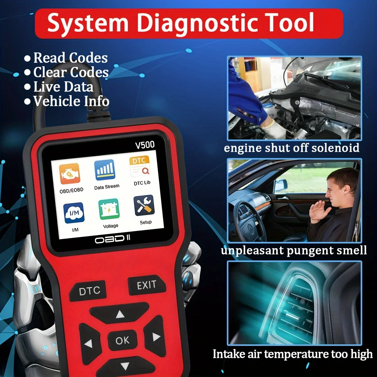 Obd2 Scanner Diagnostic Tool, Auto Check Engine Code Reader with Reset Function, Enhanced Obdii/Eobd Car Scan Tool