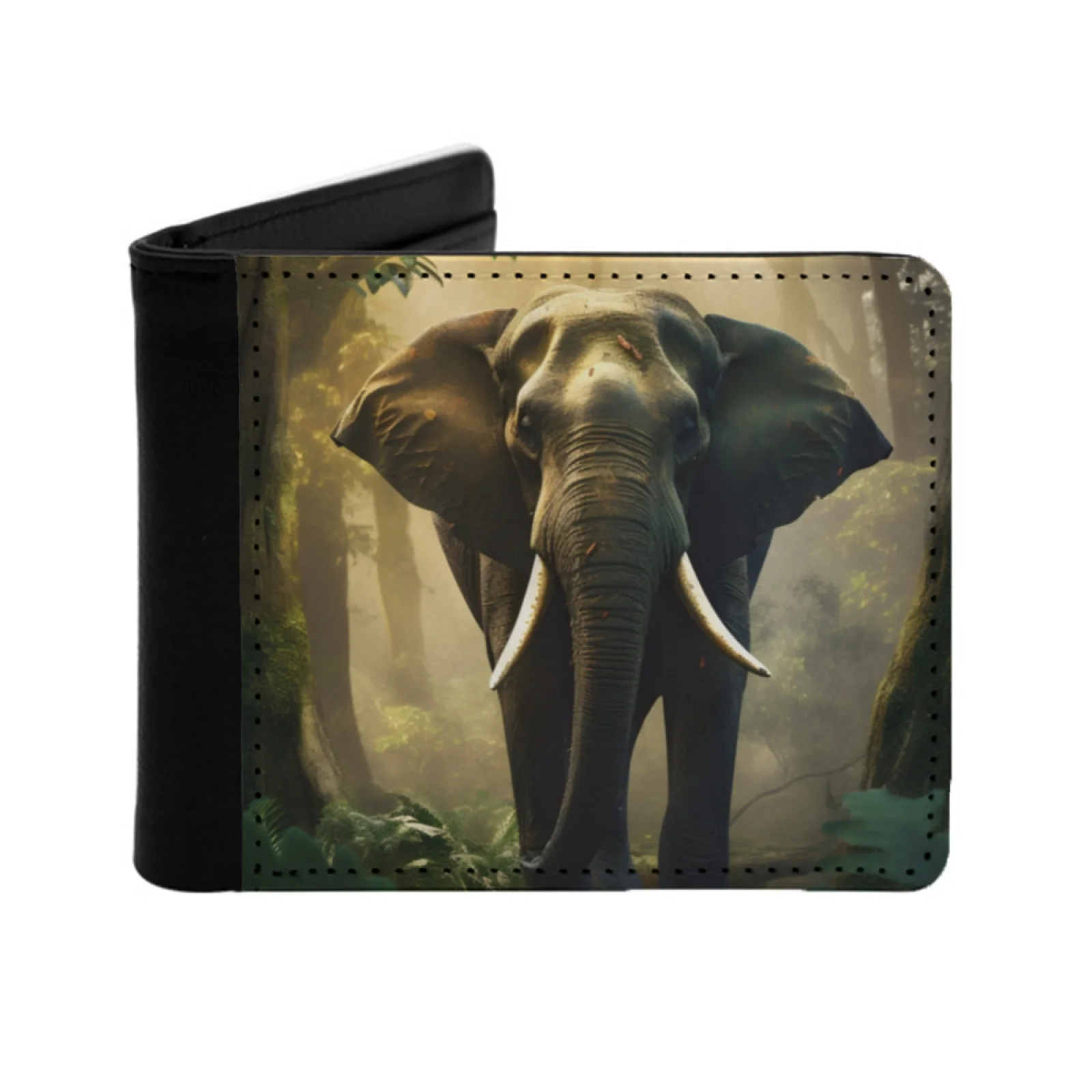 Elephant In The Jungle New Men's Wallet Short Fashion Pu Leather Wallet Multi Card Wallet Elephant Jungle Jungle Elephant