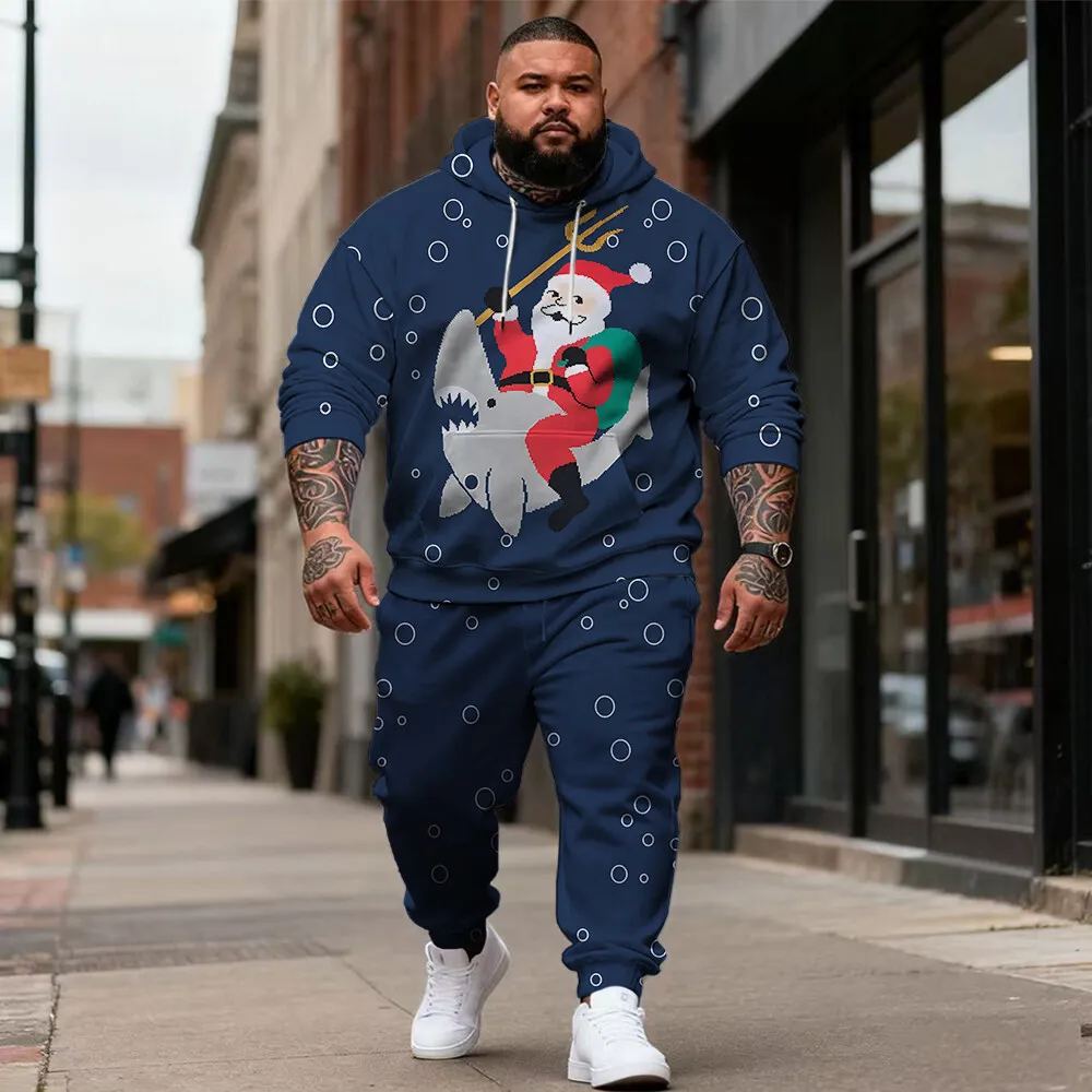 

S-9xl plus size Men's Casual Hoodie Set with Christmas Accents & Plaid Textures - 2-Piece Warm Outfit, High-Quality Fabric