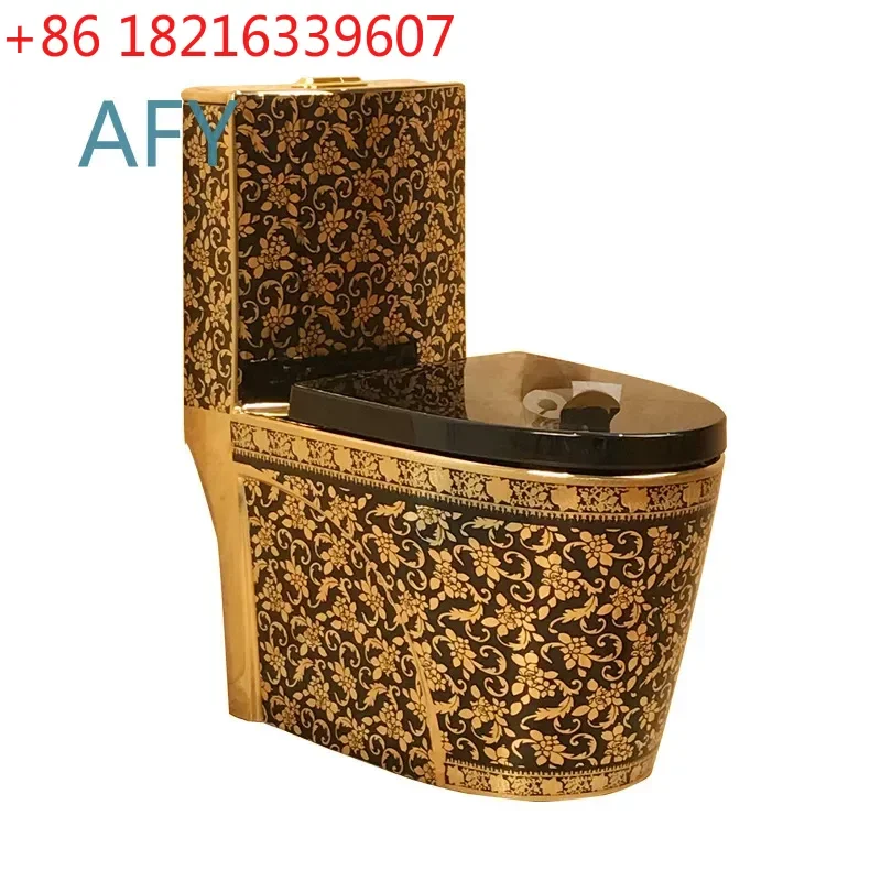 Black Gold Toilet for Thailand Vietnam Flush Toilet for Modern Bathroom Decorative Bidet Seat Toilet Bowl with Water Tank for
